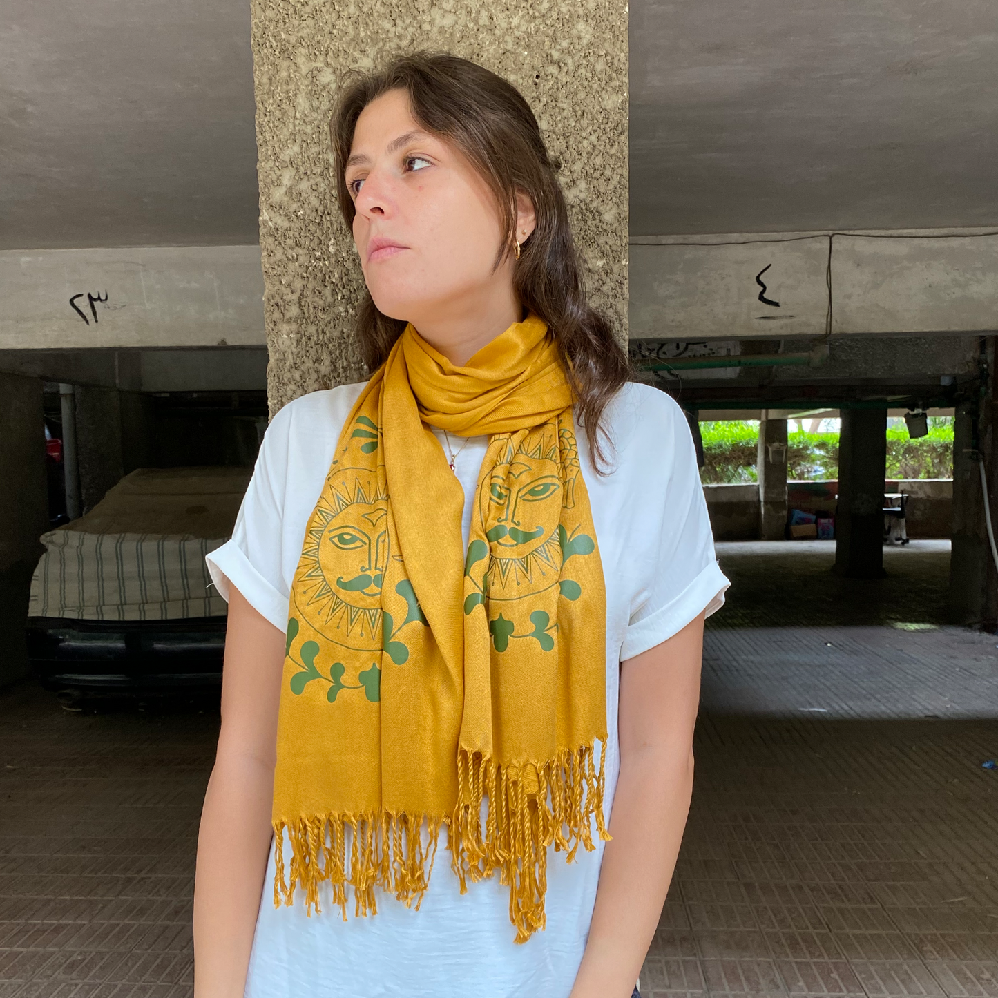 Mustard Shams Folk Scarf