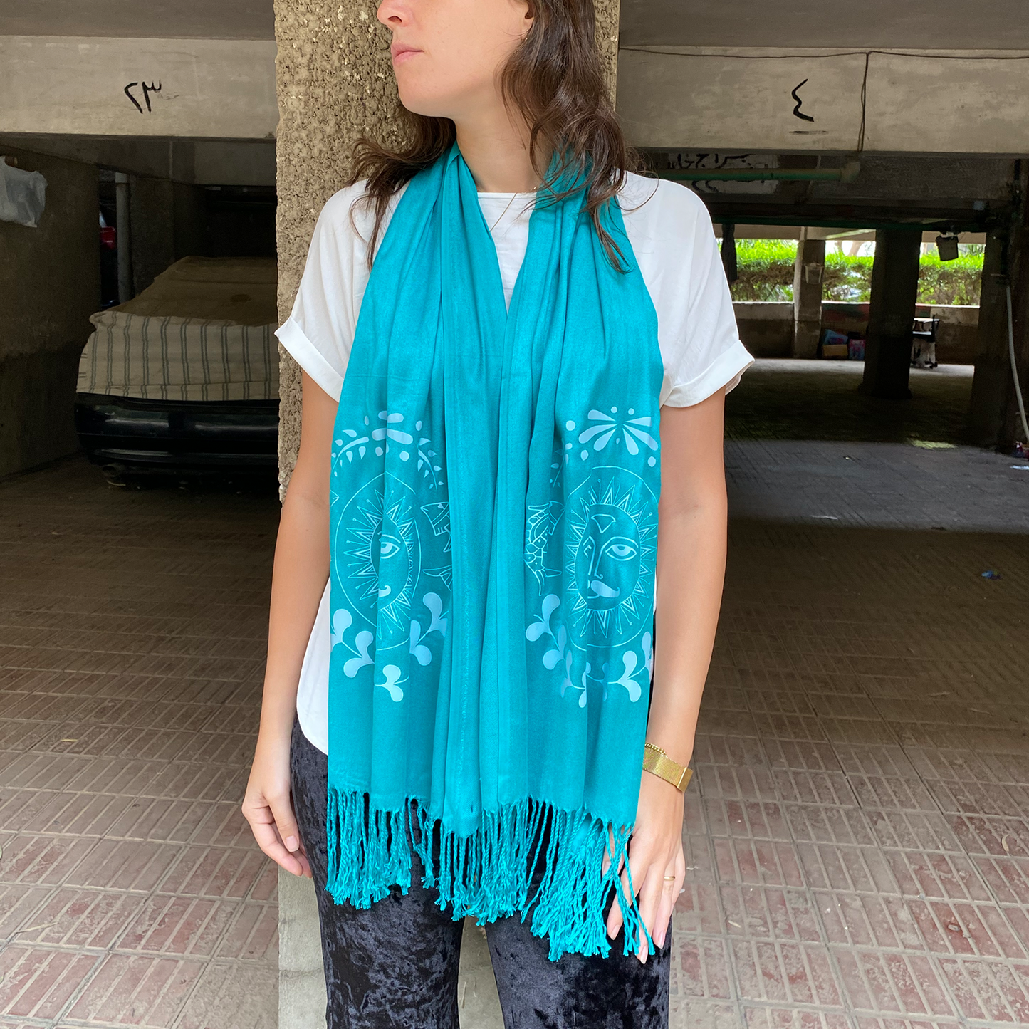 Turquoise Shams Folk Scarf
