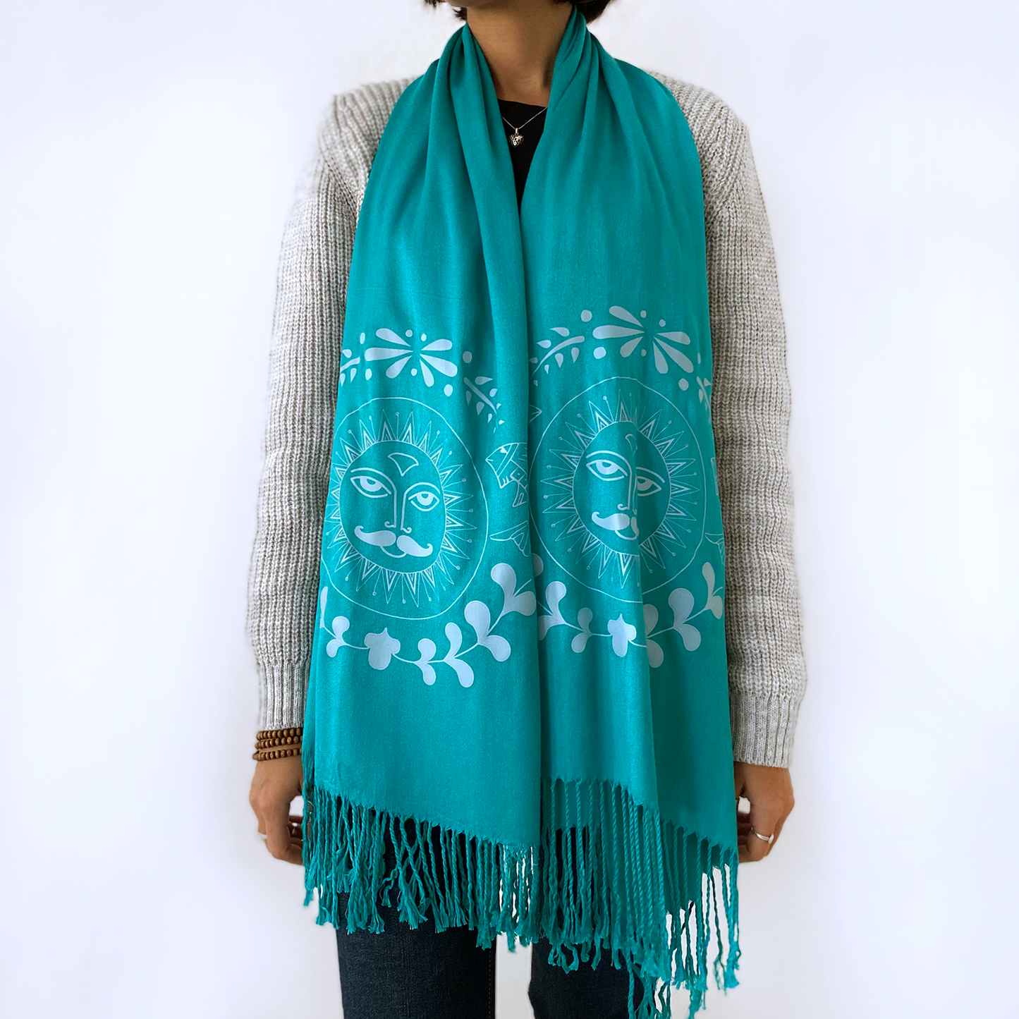 Turquoise Shams Folk Scarf