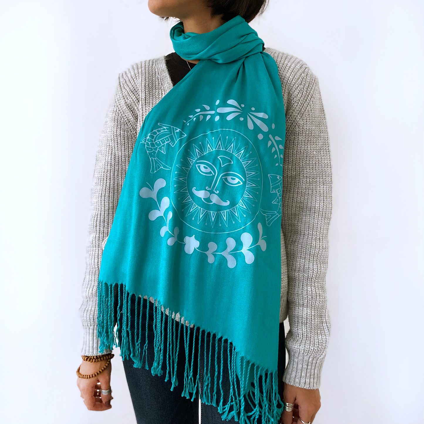 Turquoise Shams Folk Scarf
