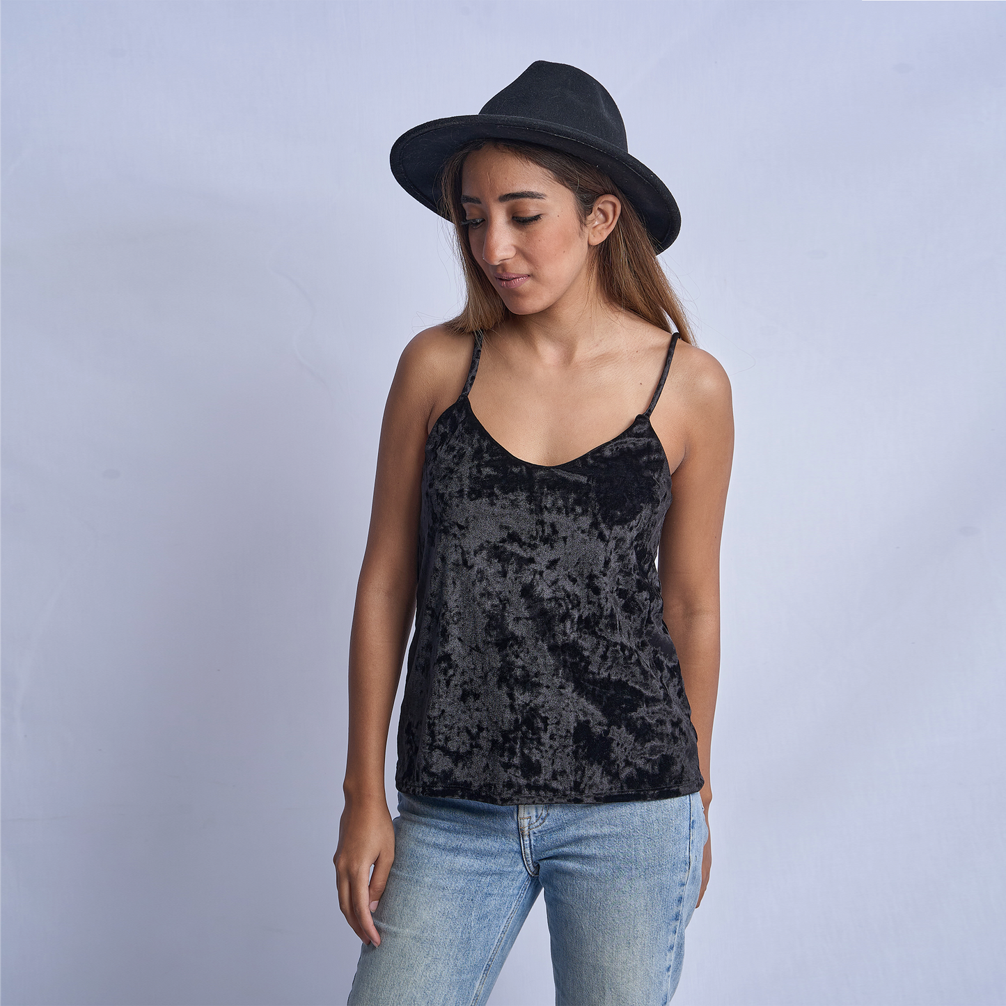Black Velvet Strap Top