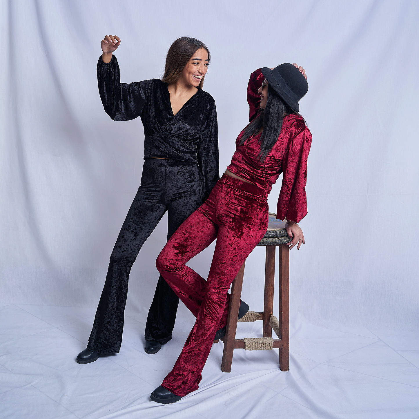 Burgundy Puffy Sleeve Velvet Top