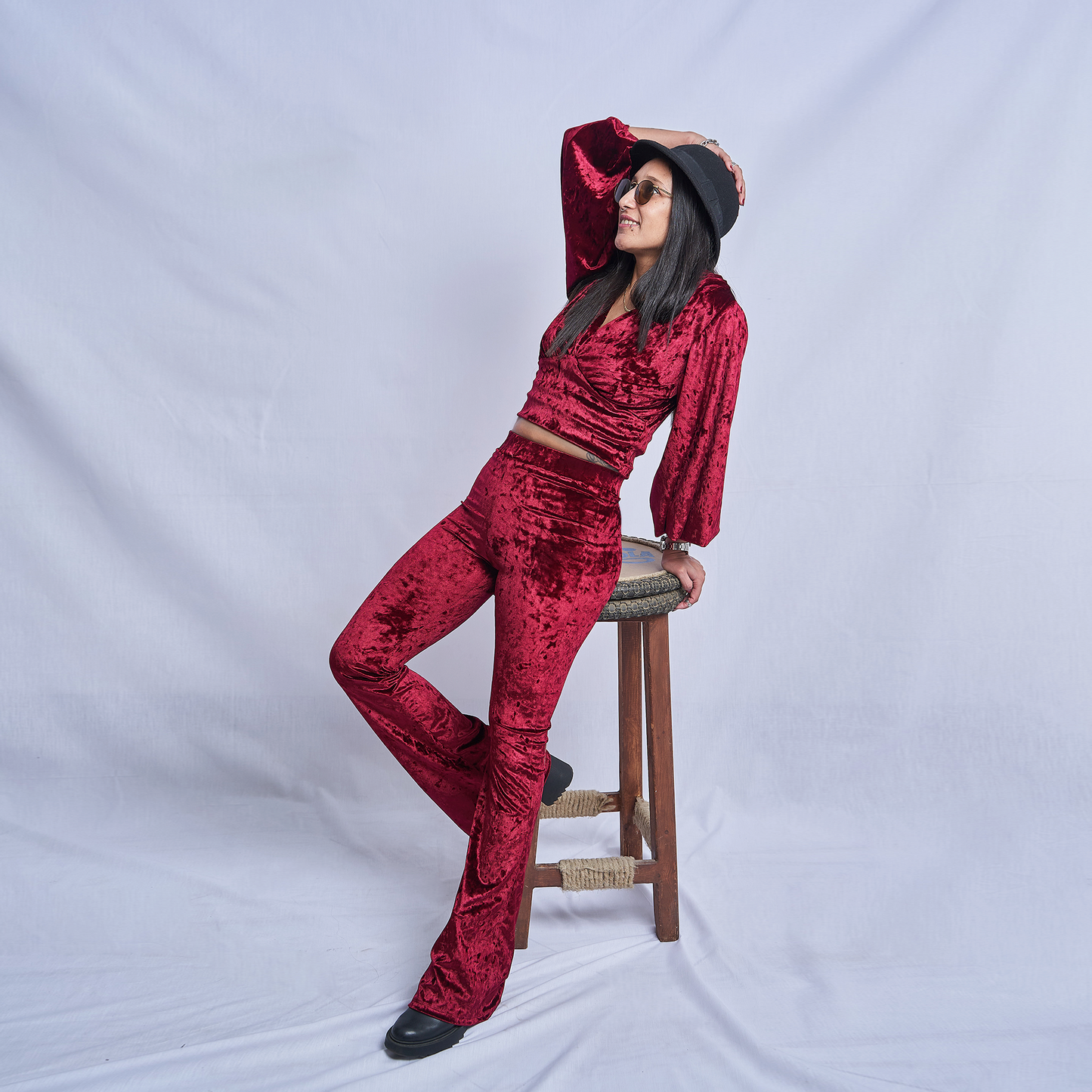 Burgundy Puffy Sleeve Velvet Top