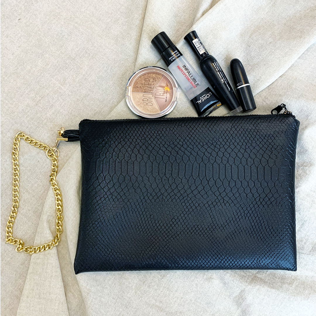 Black Textured Leather Clutch