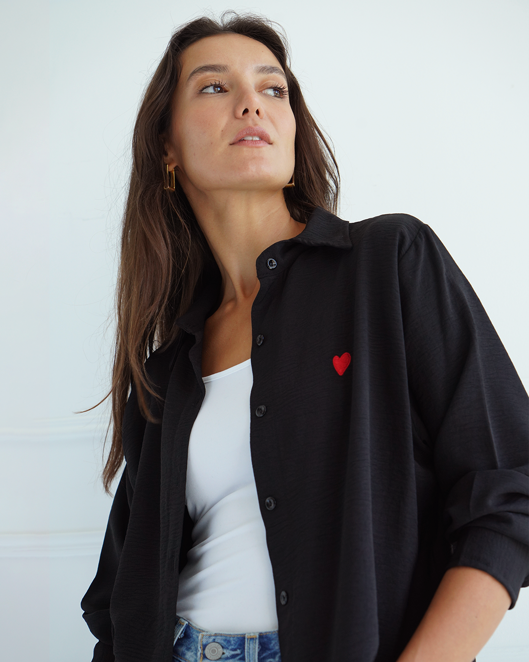 Black Heart Embroidered Over-sized Shirt