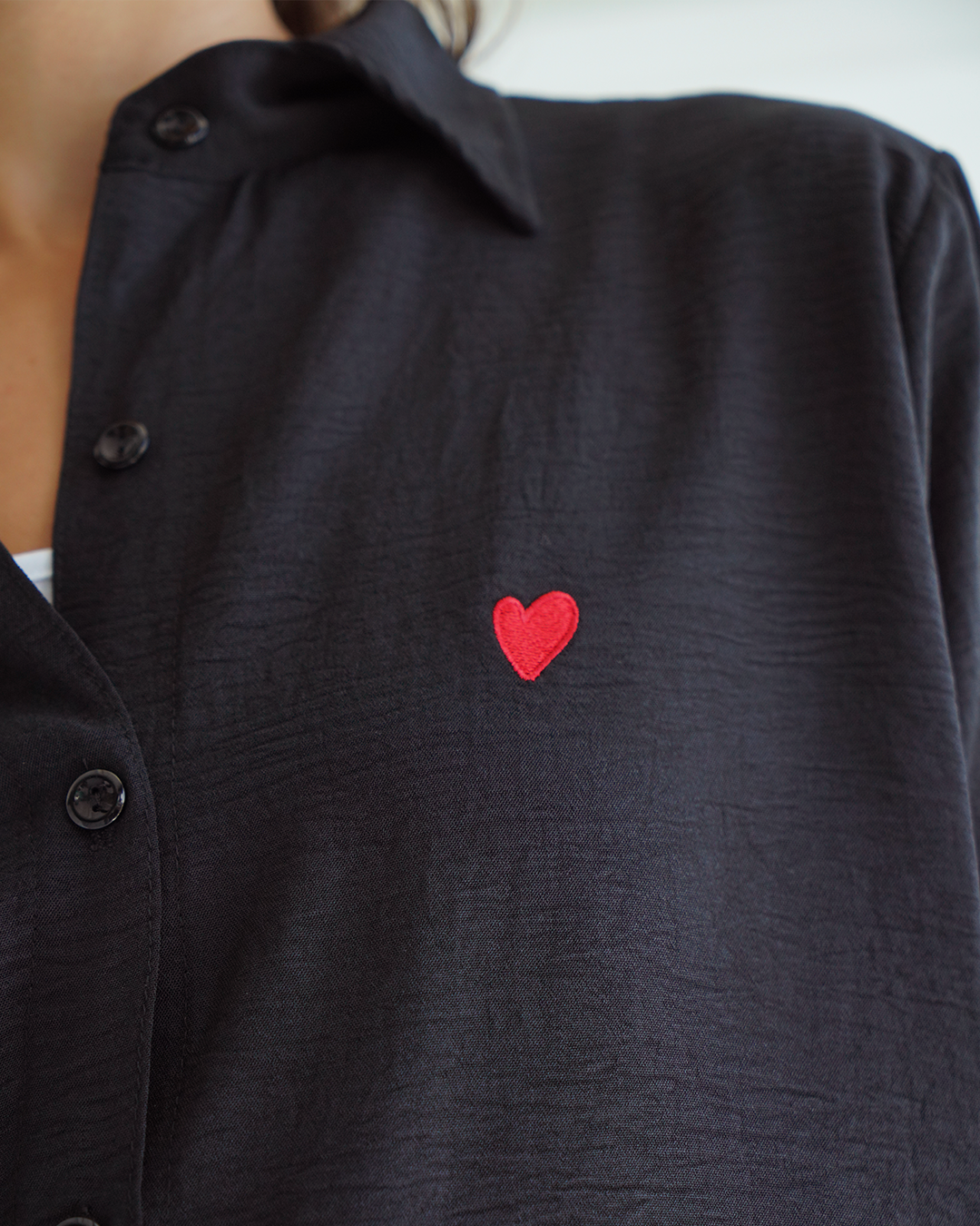 Black Heart Embroidered Over-sized Shirt