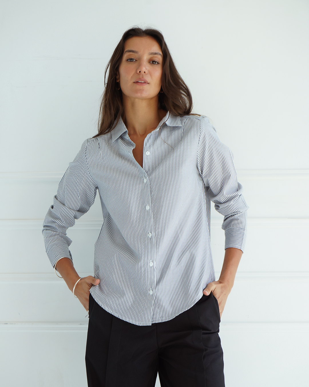 Grey Pinstriped Shirt