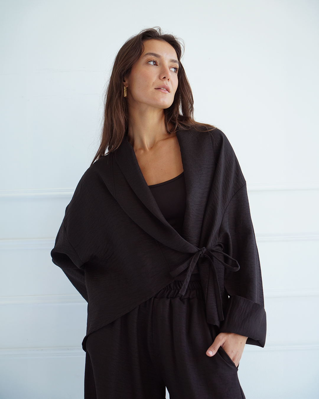 Black Wrap Cardigan Top