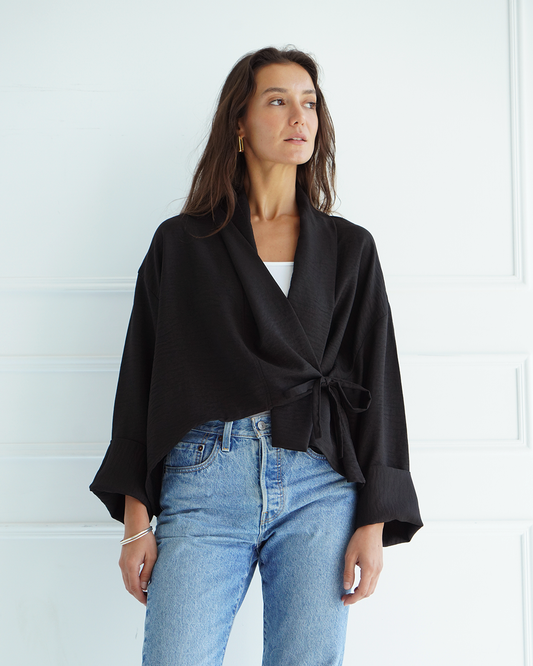 Black Wrap Cardigan Top