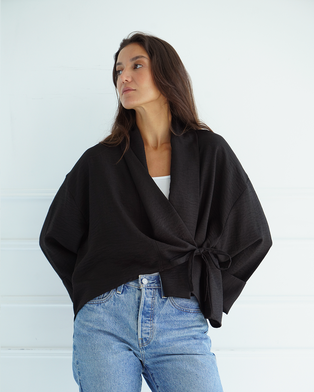 Black Wrap Cardigan Top