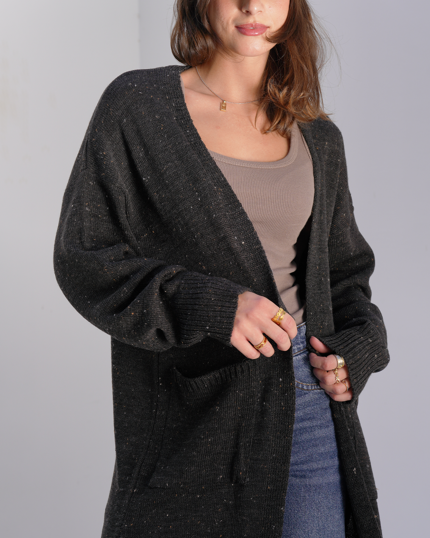 Space Grey Tweed Knit Cardigan