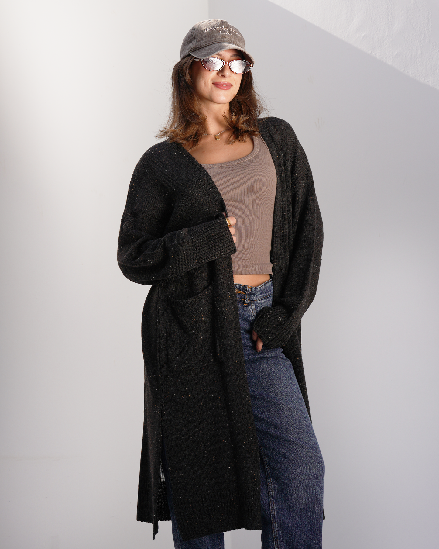 Space Grey Tweed Knit Cardigan