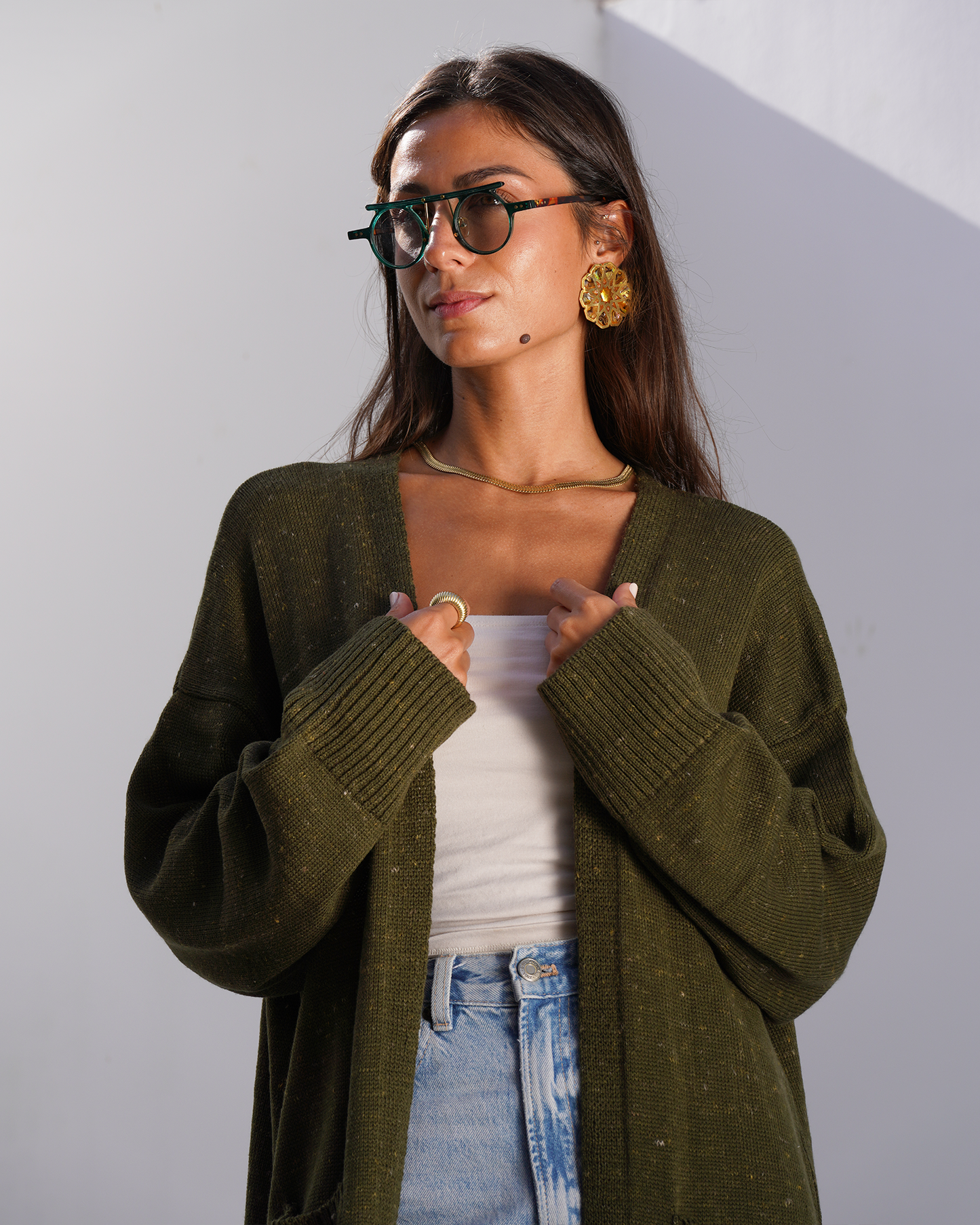 Olive Tweed Knit Cardigan