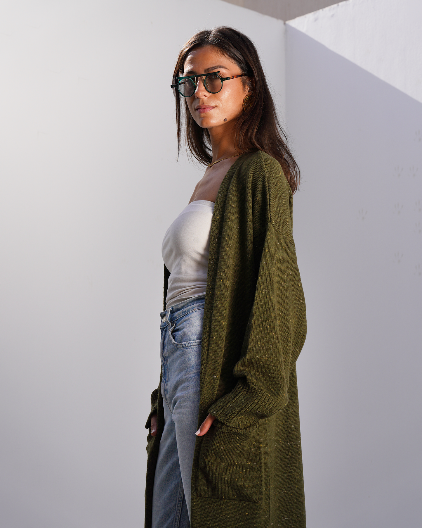 Olive Tweed Knit Cardigan