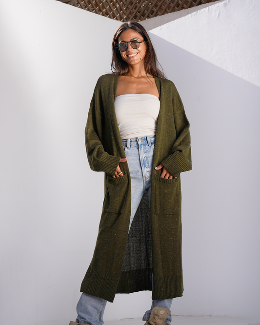 Olive Tweed Knit Cardigan