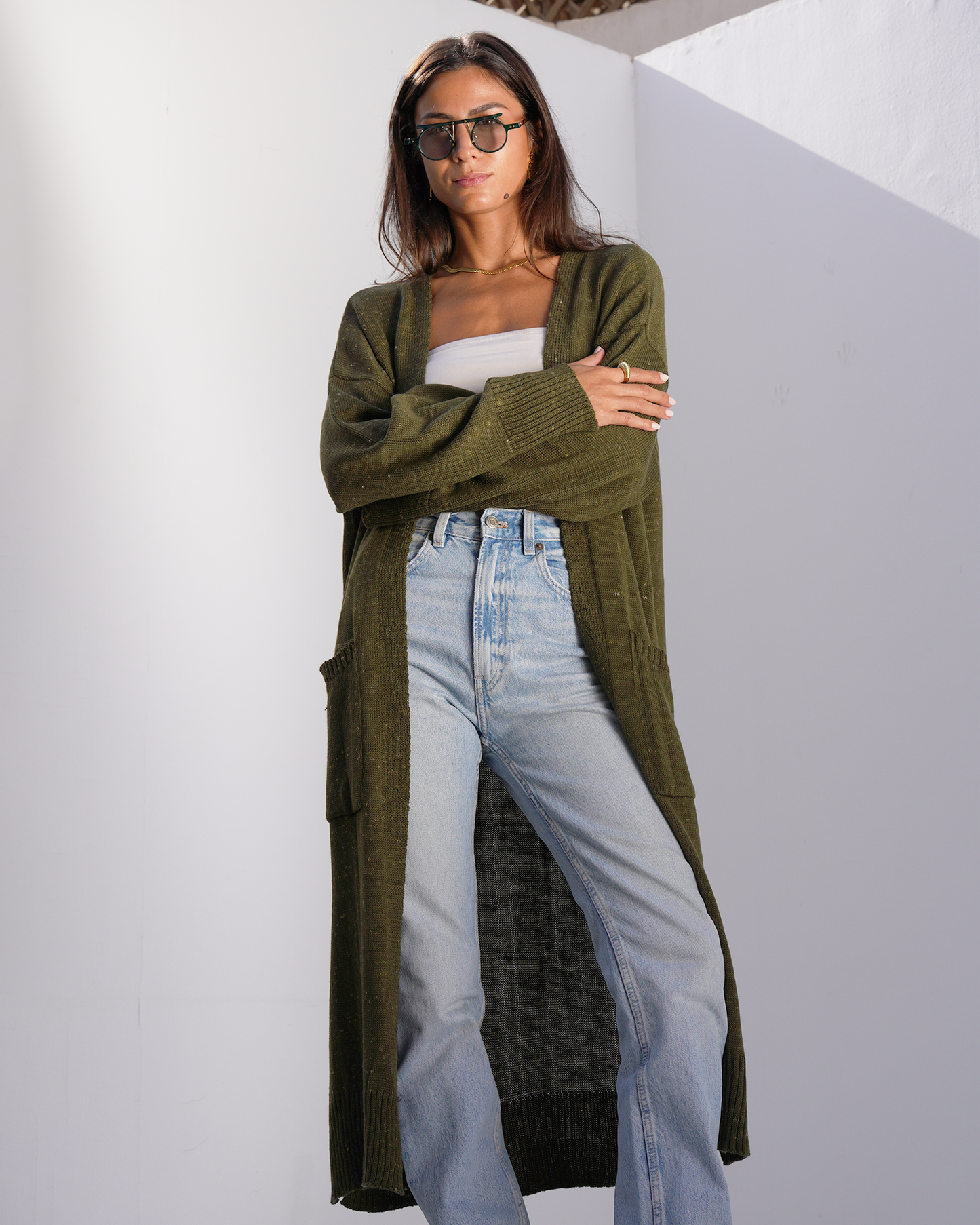 Olive Tweed Knit Cardigan