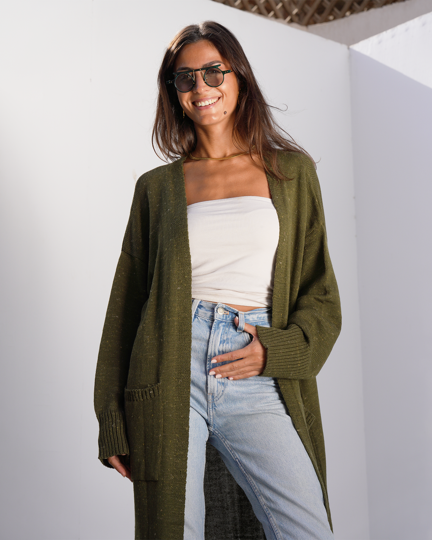 Olive Tweed Knit Cardigan