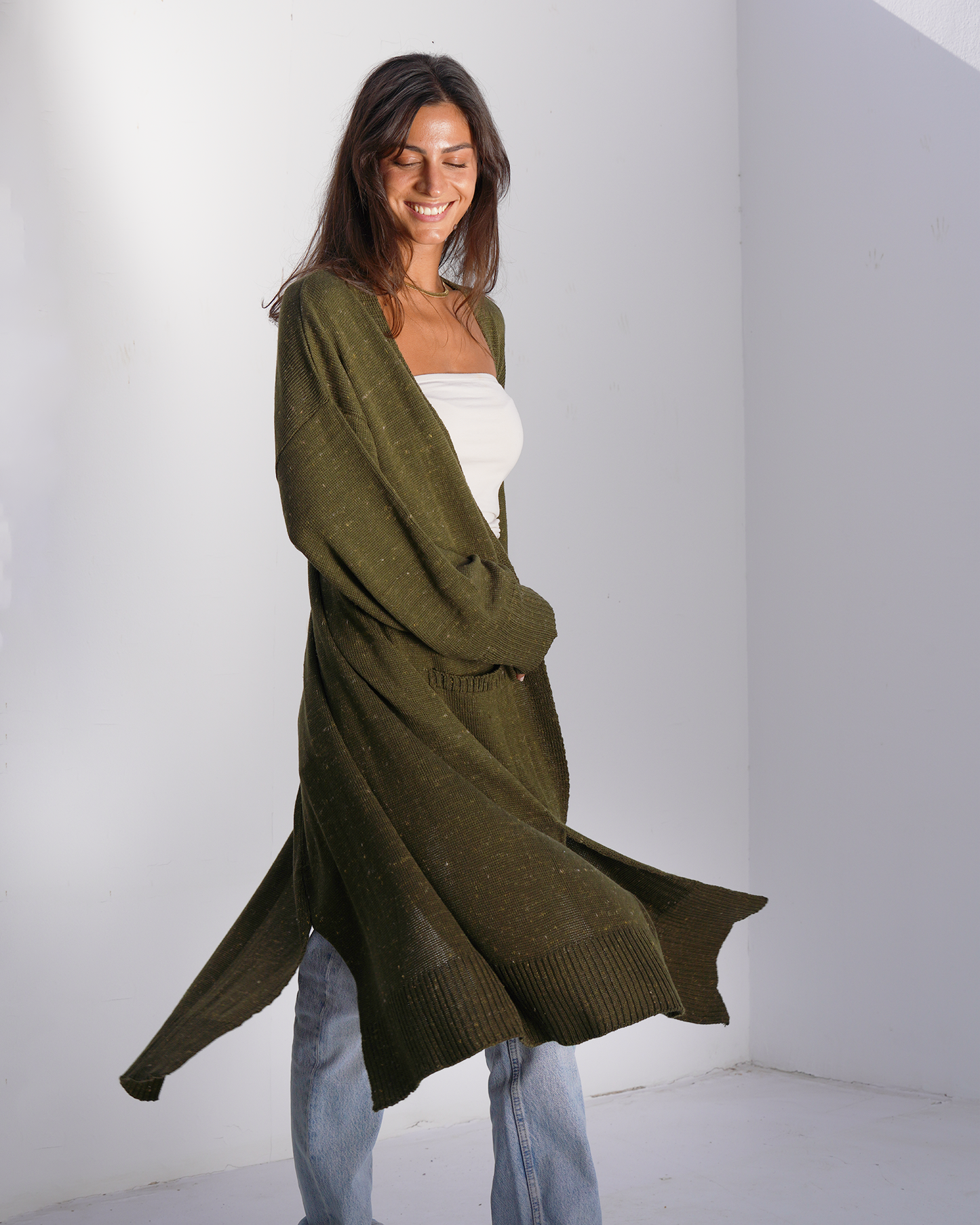 Olive Tweed Knit Cardigan