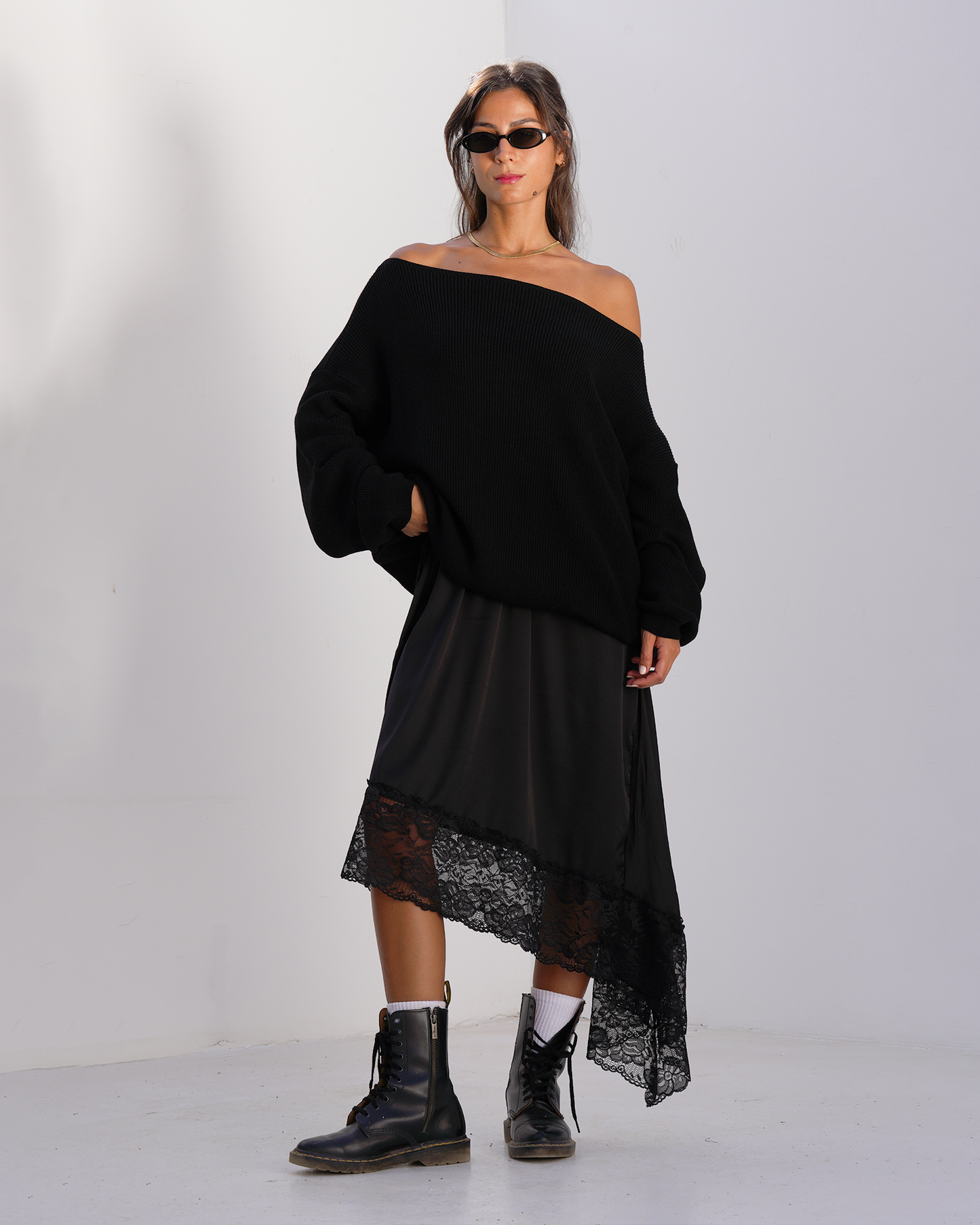 Asymmetric Satin Lace Skirt