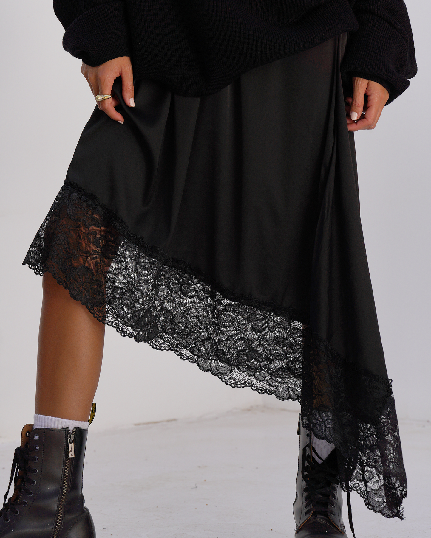 Asymmetric Satin Lace Skirt