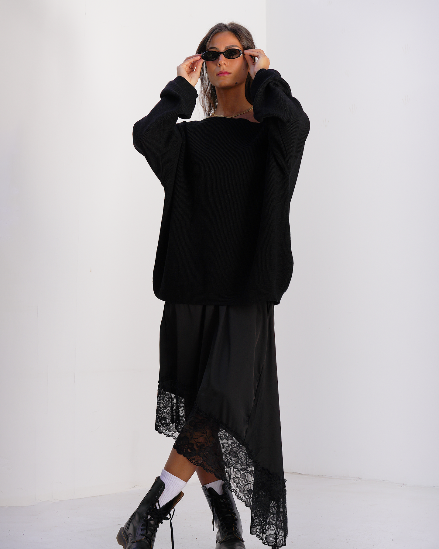 Asymmetric Satin Lace Skirt