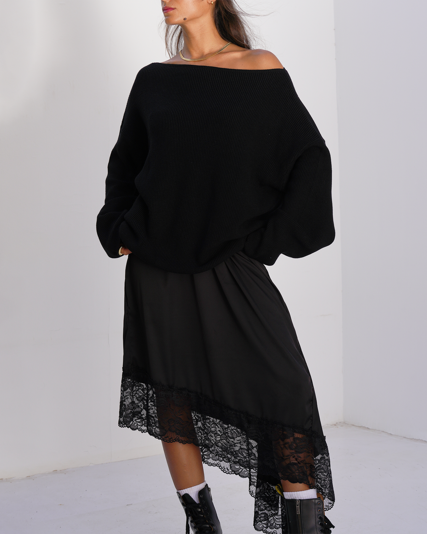 Asymmetric Satin Lace Skirt