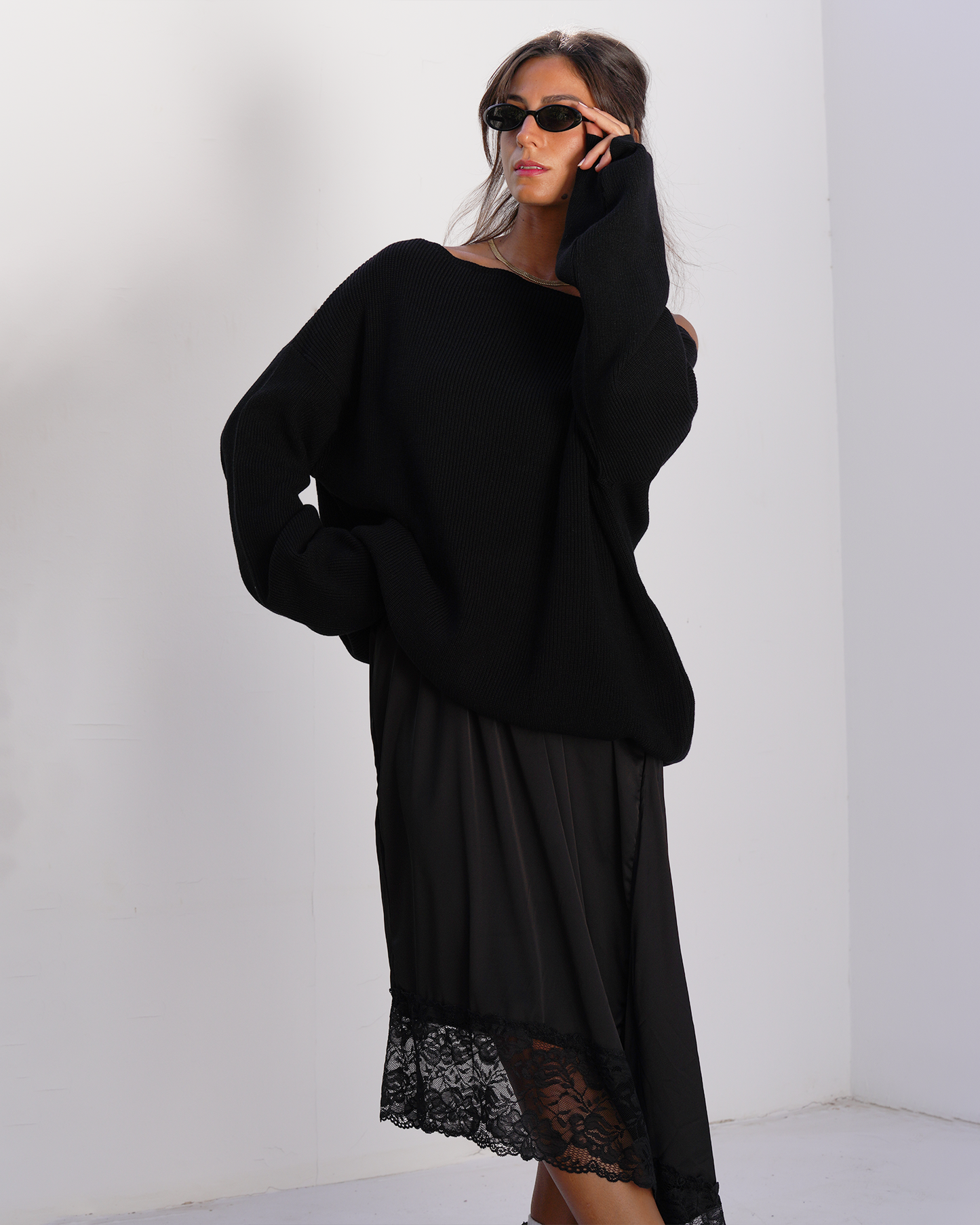 Asymmetric Satin Lace Skirt