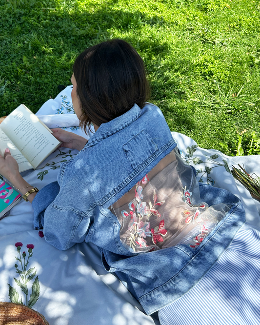 Medium Blue Lace Denim Jacket