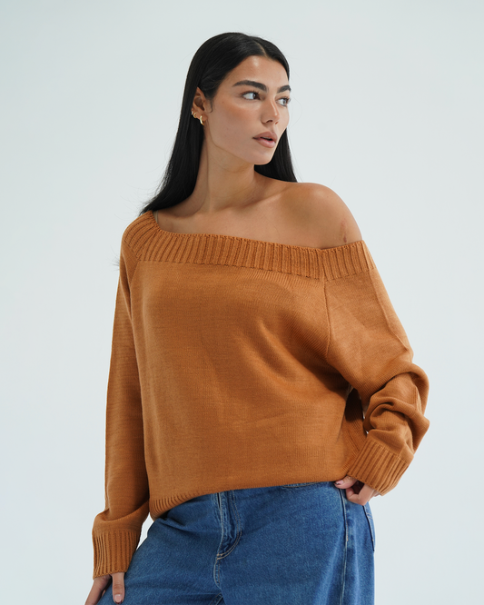 Camel Off-shoulder Sweater