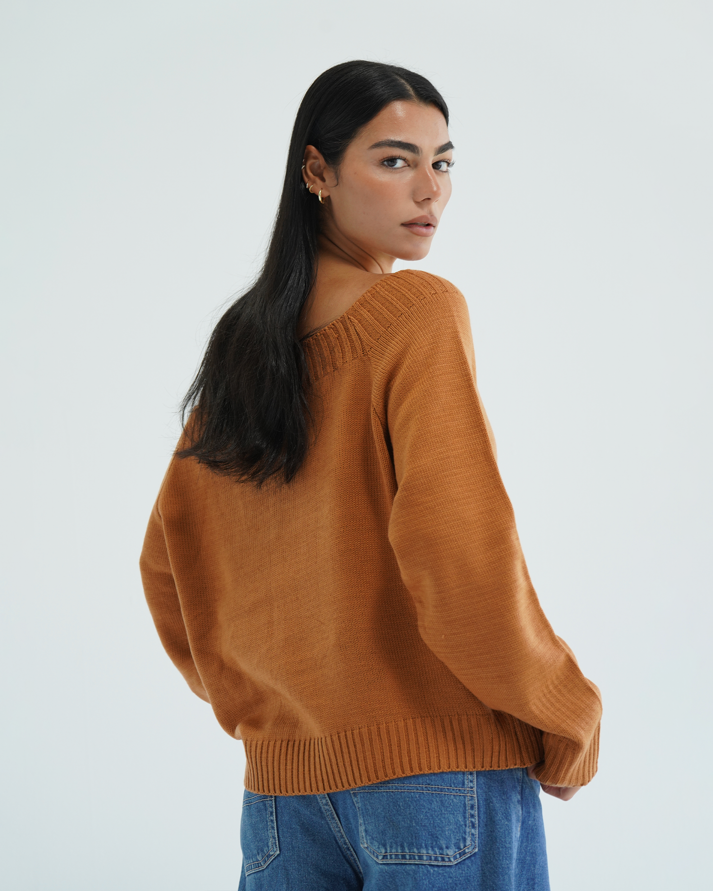 Camel Off-shoulder Sweater
