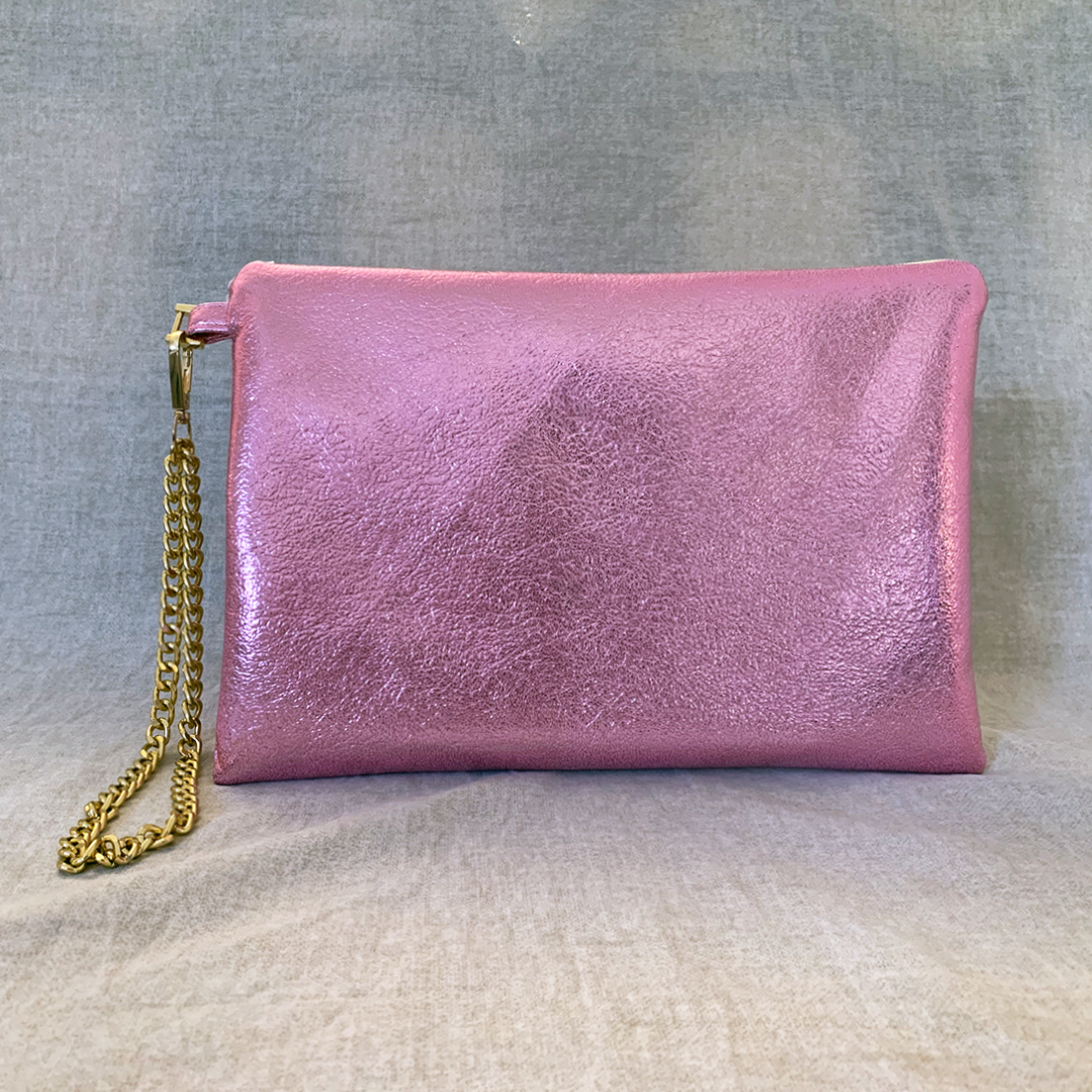 Metallic Pink Leather Clutch