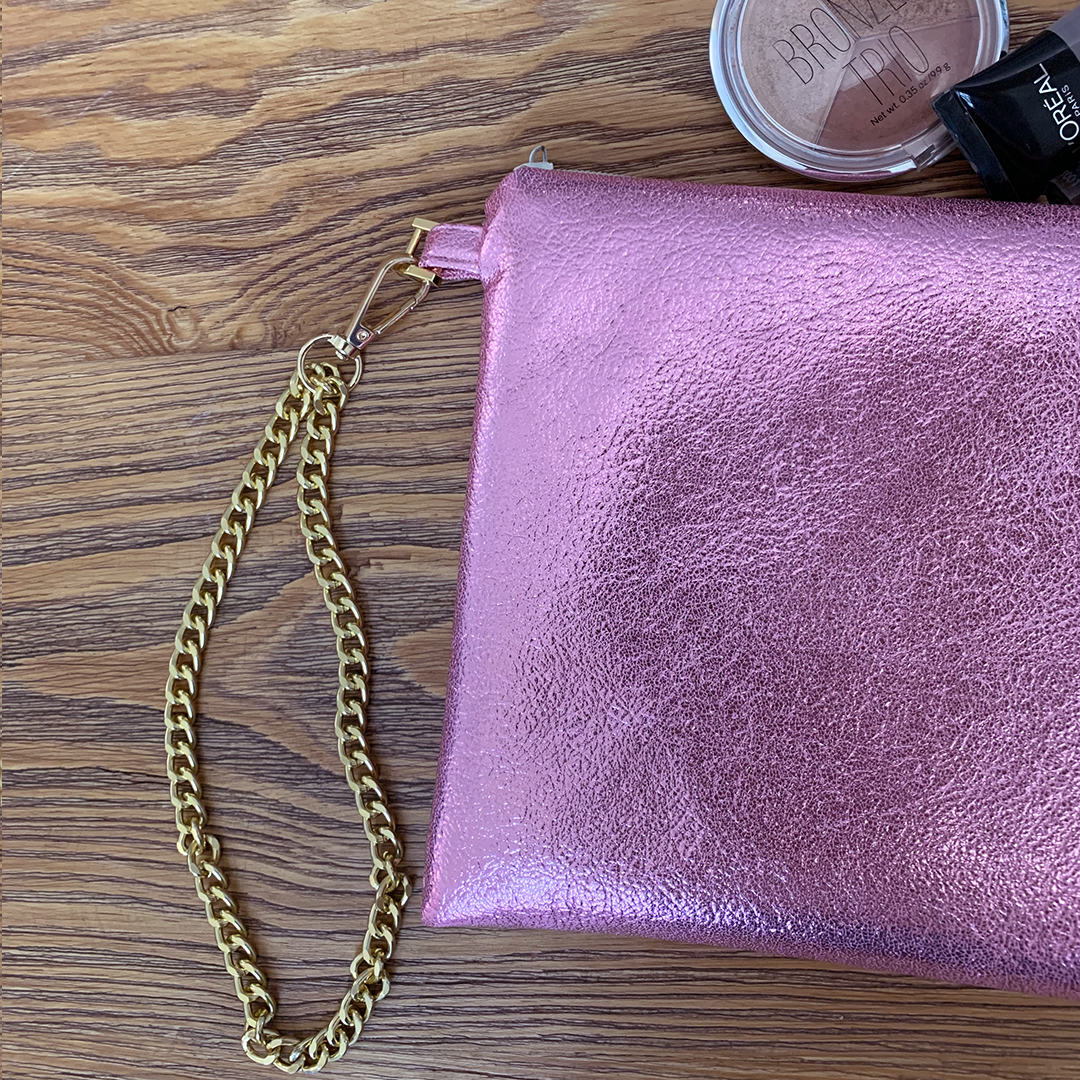 Metallic Pink Leather Clutch