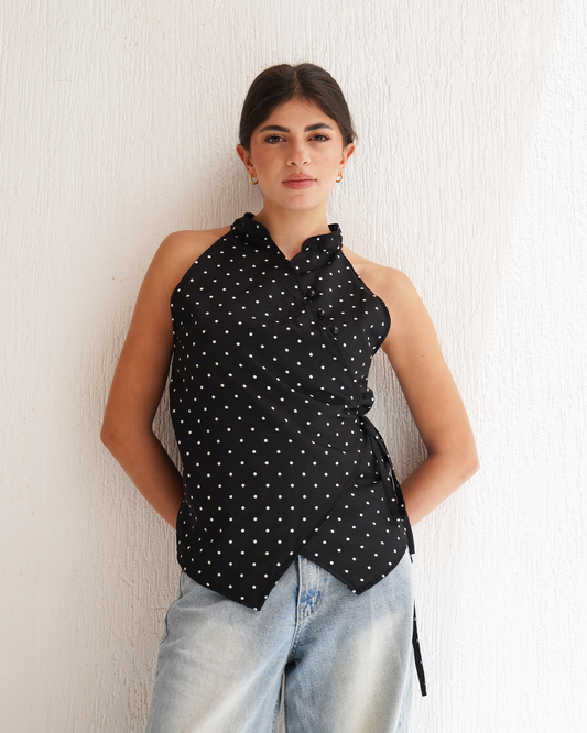 Polka Dot Qipao Top