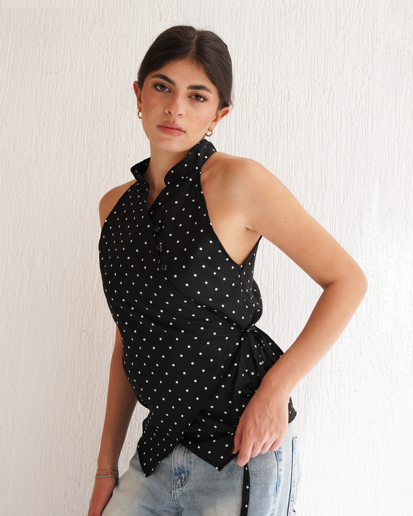 Polka Dot Qipao Top