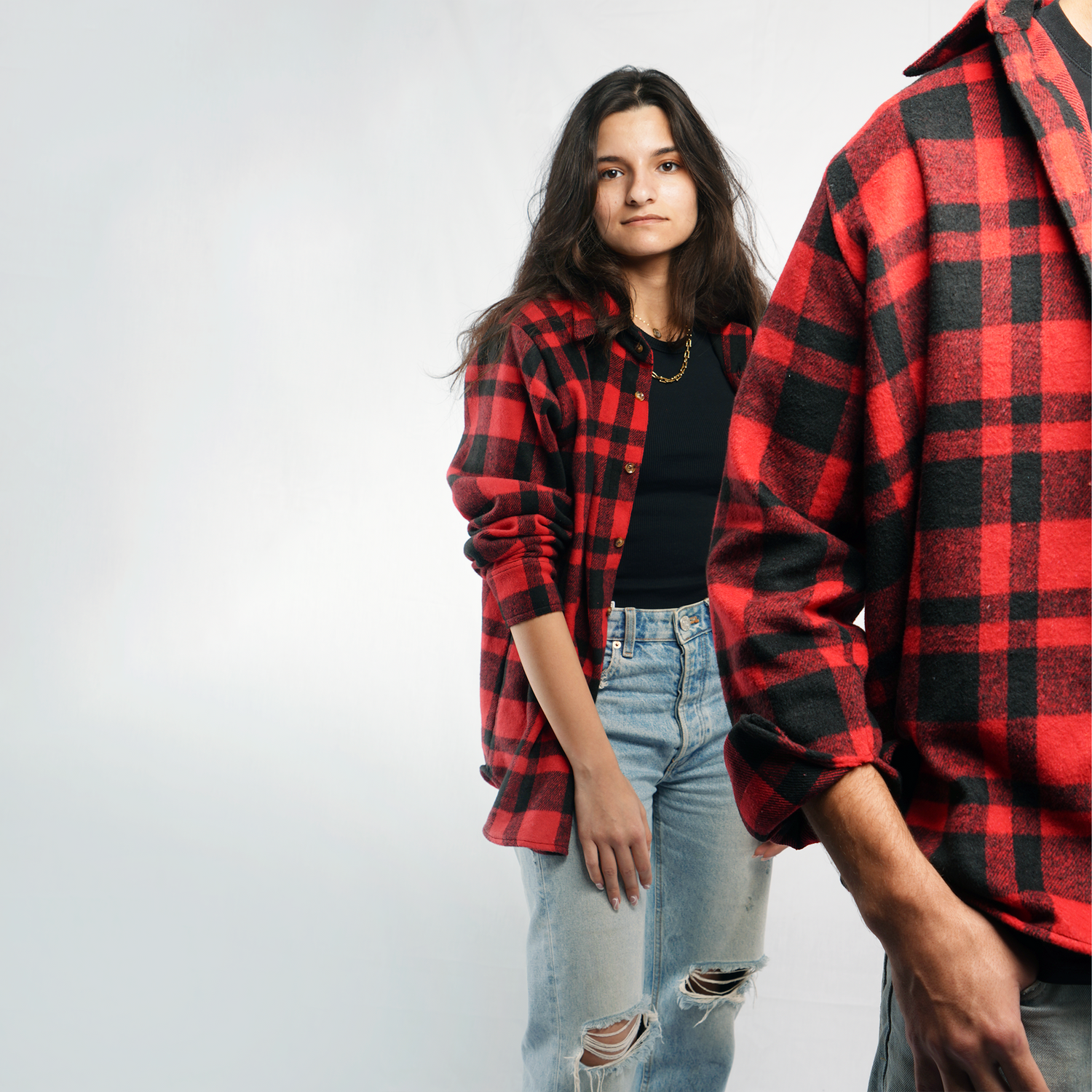 Red and black flannel top shirt outfit