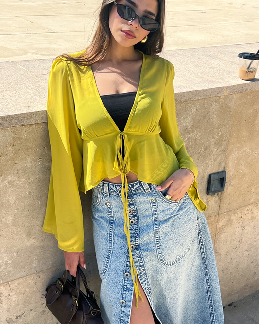 Apple Green Ruffled Chiffon Top