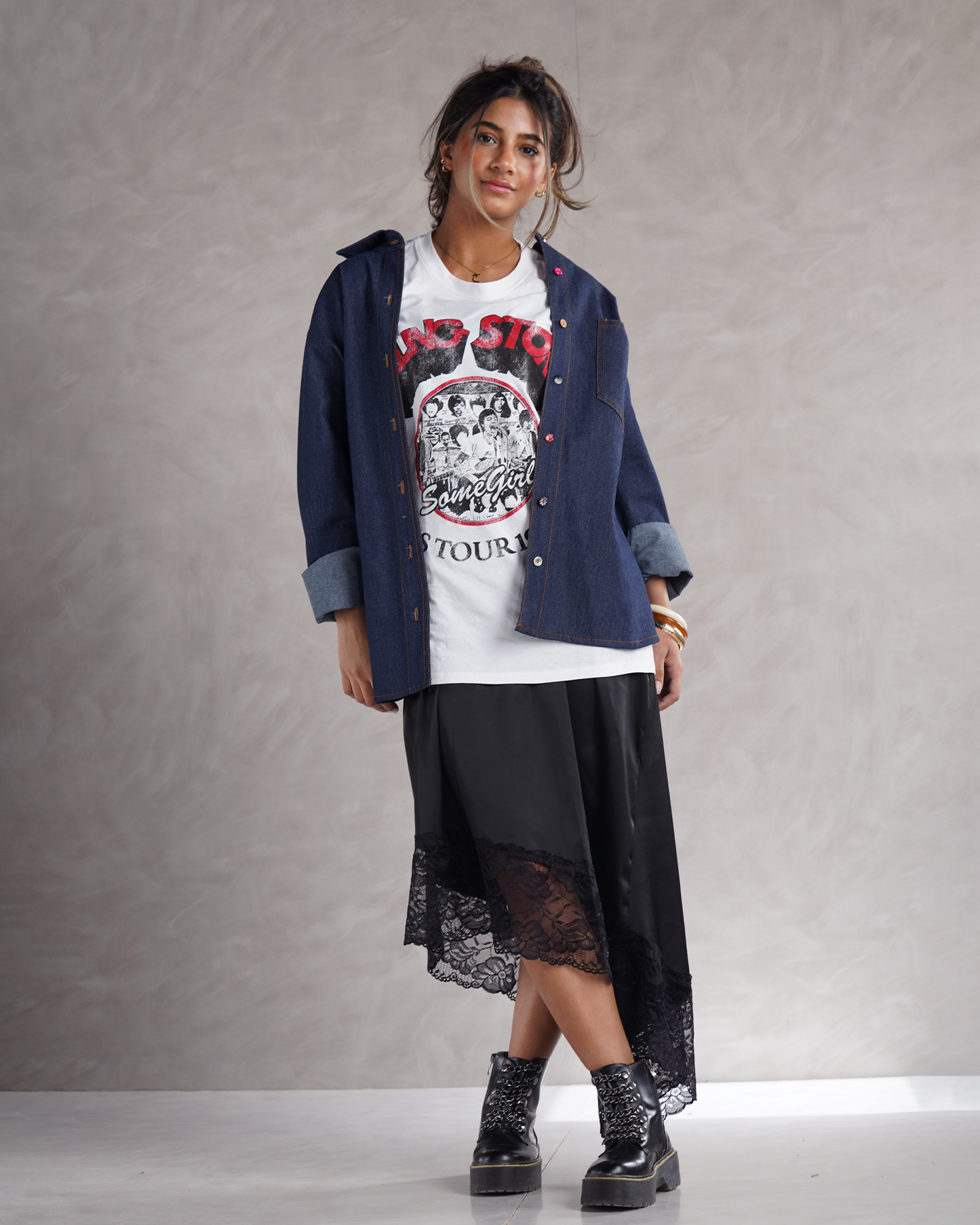 Asymmetric Satin Lace Skirt
