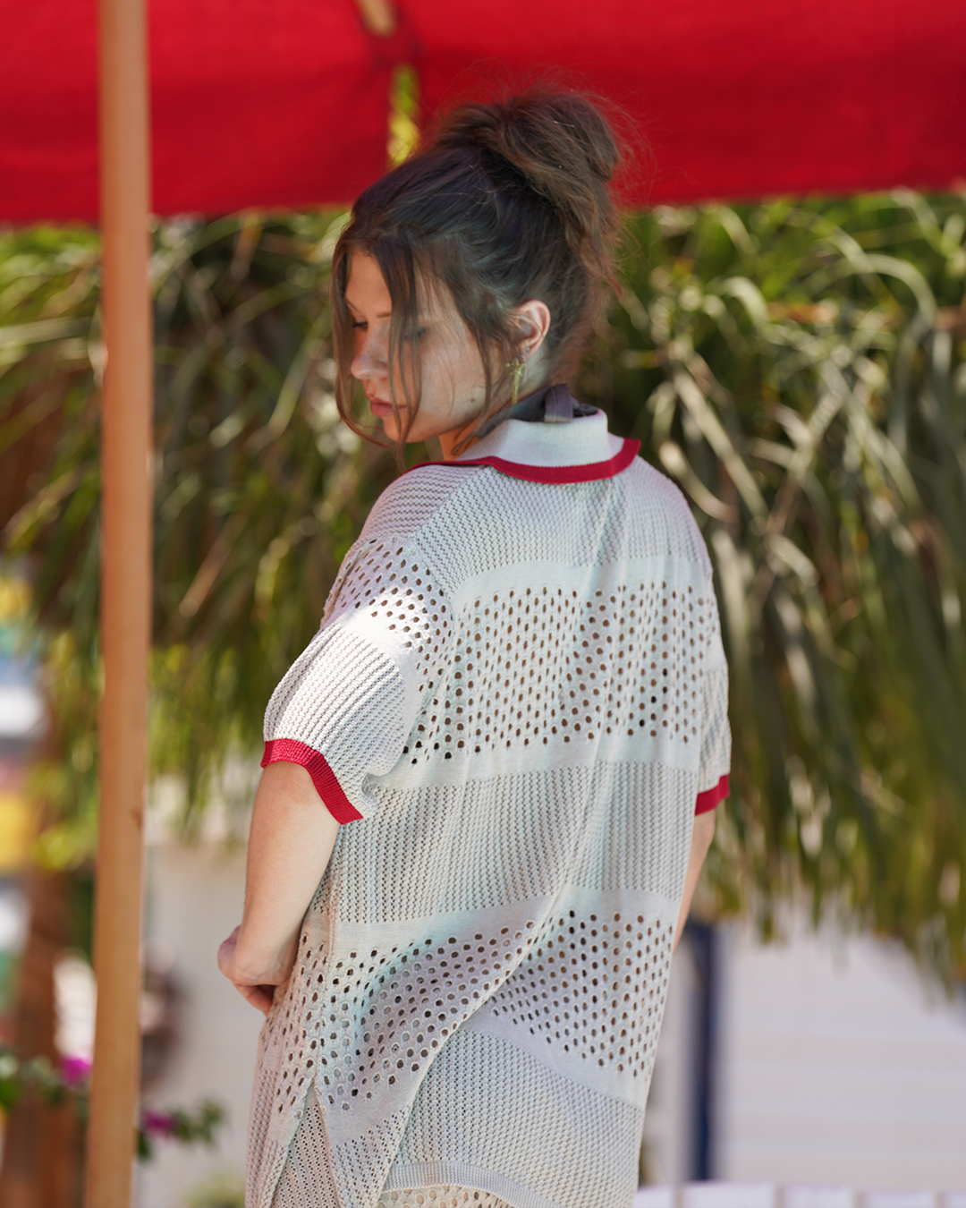 Coral Red Knit Button-up shirt