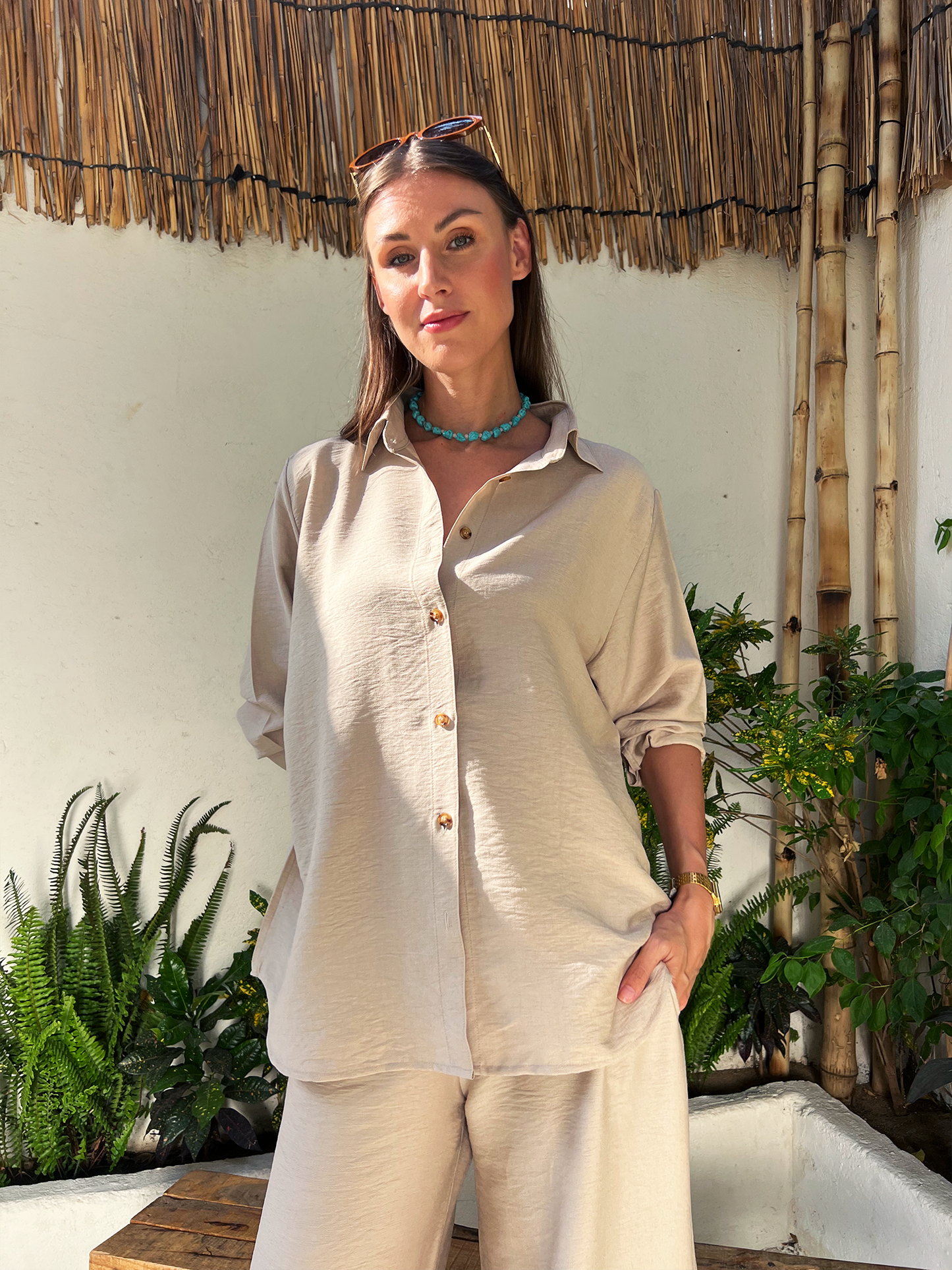 Beige Linen Over-sized Shirt