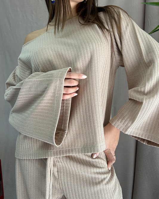 Beige Ribbed Winter Set