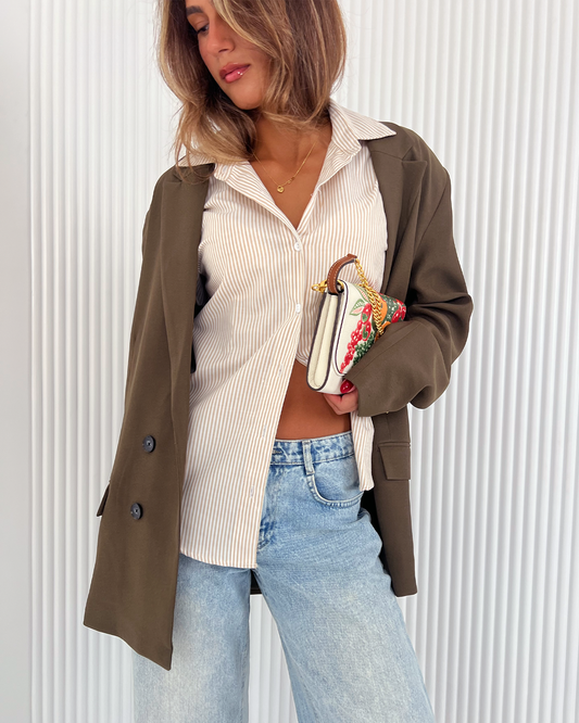 Beige Premium Cotton Striped Shirt