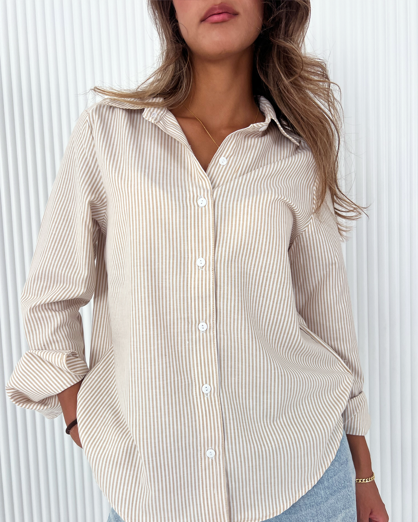 Beige Pinstriped Shirt