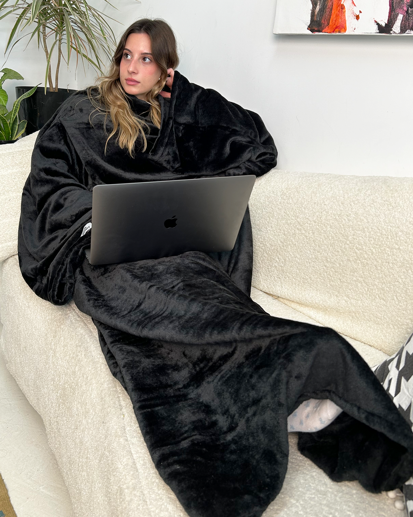 Black Couch Blanket With Sleeves