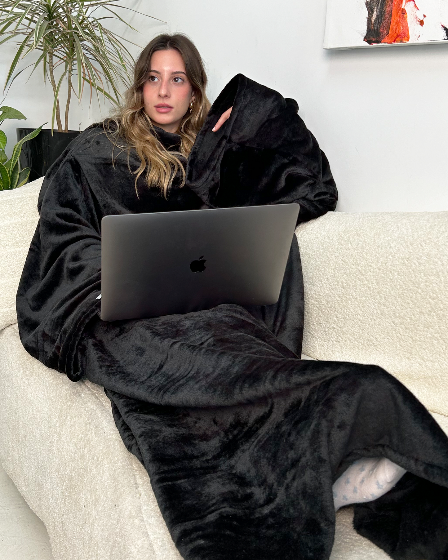 Black Couch Blanket With Sleeves