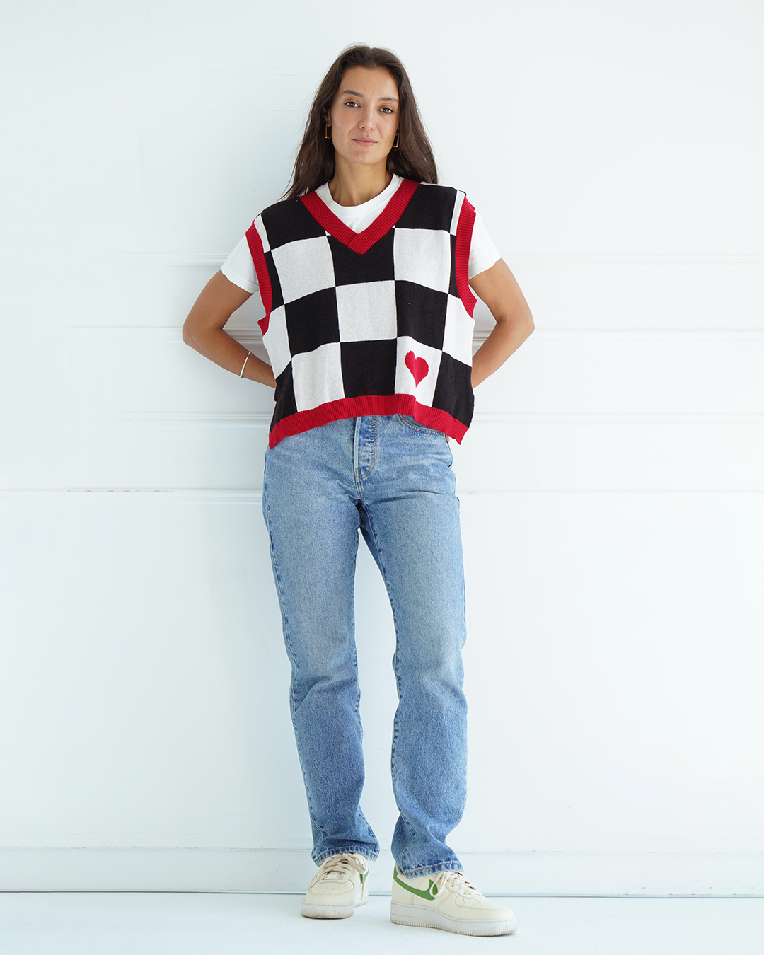 Black Checkers Knit Vest