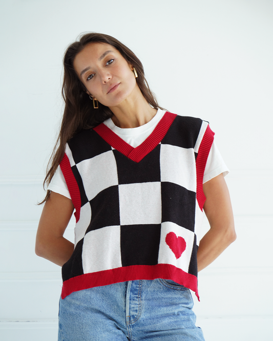 Black Checkers Knit Vest