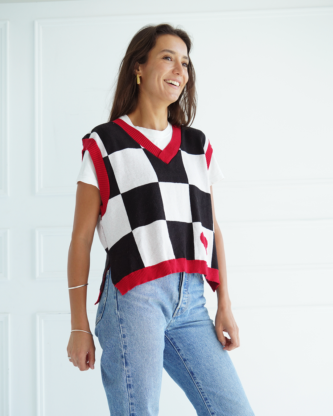Black Checkers Knit Vest