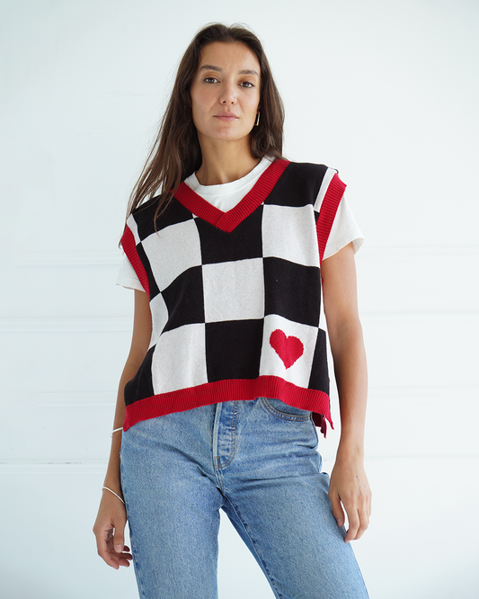 Black Checkers Knit Vest