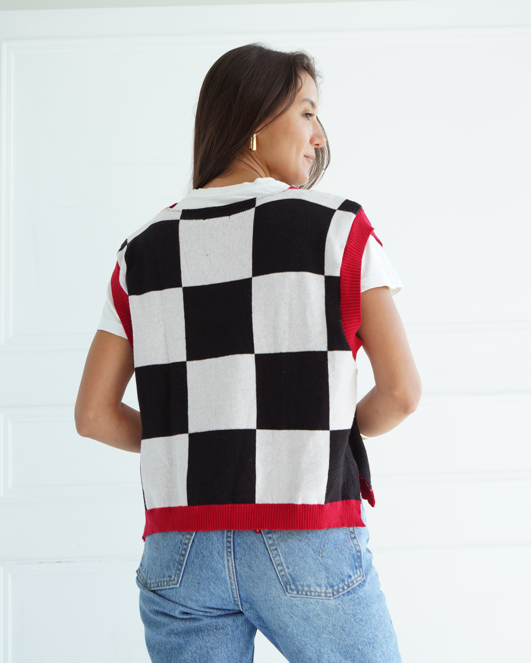 Black Checkers Knit Vest