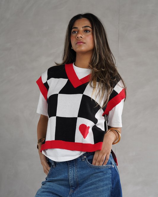 Black Checkers Knit Vest